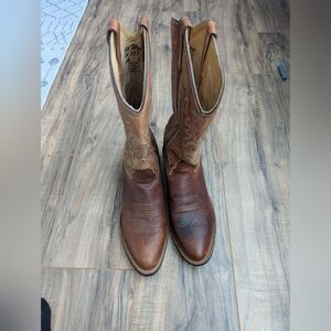 Old West Two-Tone Brown Leather Cowboy Boots